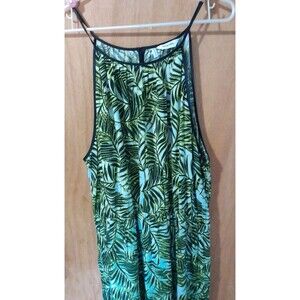 Simply Be Palm Leaves Green Long Tank Top Summer Dress/ Split Size 4x Hawaiian